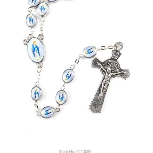 Oval Alloy Beads Our Lady of Grace Color Sticker Rosary Necklace Fatima Lourdes Infant Jesus