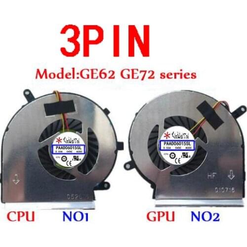 PAAD06015SL Fan For MSI GE62 GE72 PE60 PE70 GL62 N303 N302 GE60 A166 MS-16GF MS-16GD GE70 1756 GE62VR GE72VR GP62MVR GL62M N366