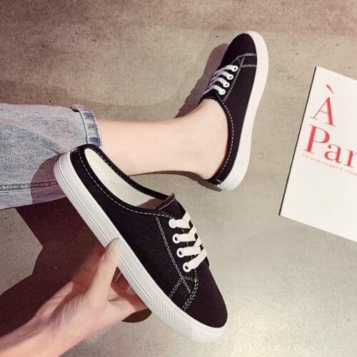 Canvas half slippers 2021 summer new style no heel half tow womens shoes fashion ladies half tow canvas shoes women flat shoes