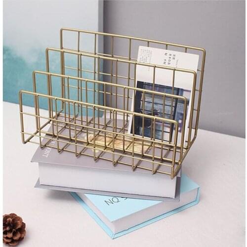 Magazine Holder 3 Compartments Bookshelf Wrought Iron Letter Storage Rack Tray Holder New Office Desk organizer File Tray