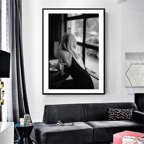 Sexy Window Ballet Girl Nordic Canvas Painting Black and White Woman Posters Wall Art Pictures Living Room Home Decor