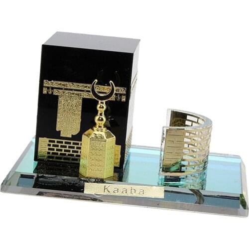 Ramadan Decor Eid Mubarak Muslim Ornaments Table Crystal Gilded Kaaba Model for Home Office Shop Decor