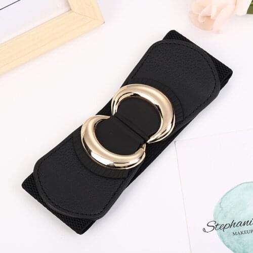 New Gold Buckle Stretch Retro Belt Women Fashion Wide Metal Buckle Belts Female Dress Jeans Brand Design Waistband 2021
