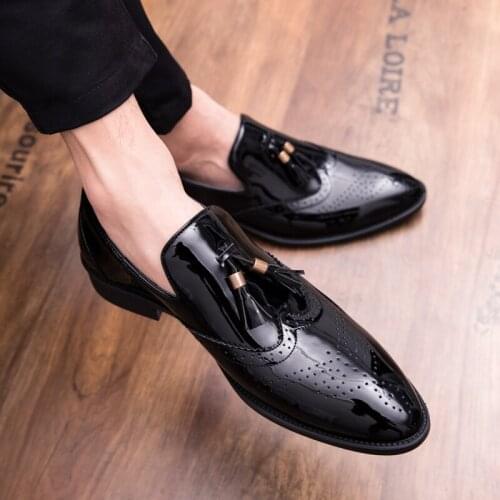 Luxury Brand Fashion Leather Leisure Comfy Casual Shoes Italian Pointed Toe Tassel Loafers Slip On Gentleman Shoes Sapatos II