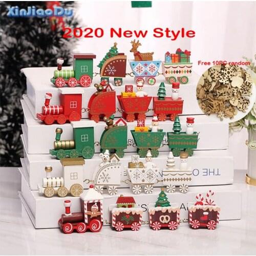Christmas Decor Wooden Painted Santa Train Xmas kids Toys Gift for Home Xmas Tree Decor 2020 Navidad Ornament Gift New Year 2021