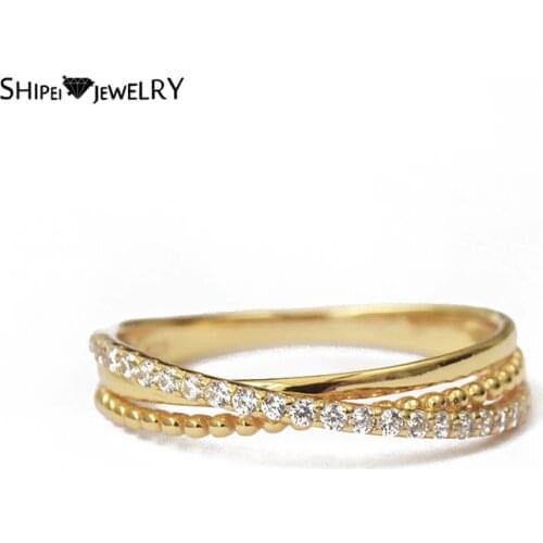 Shipei 925 Sterling Silver Created Moissanite Gemstone Personality Party Fashion 18K Yellow Gold Ring For Women Fine Jewelry