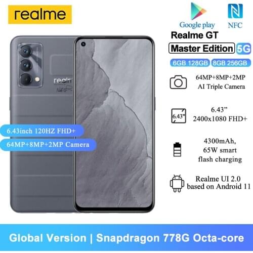 Realme GT Master Edition Global Version Smartphones 6.43" Snapdragon 778G Octa-core 65W Fast charging 64MP Mobile Phones