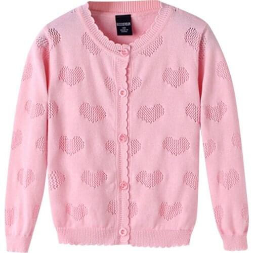 2-10Y Kids Sweater Autumn Spring Girls Cotton Childrens Clothes Cardigan Solid Print Lovely Long Sleeve Girls' Knitted Jacket