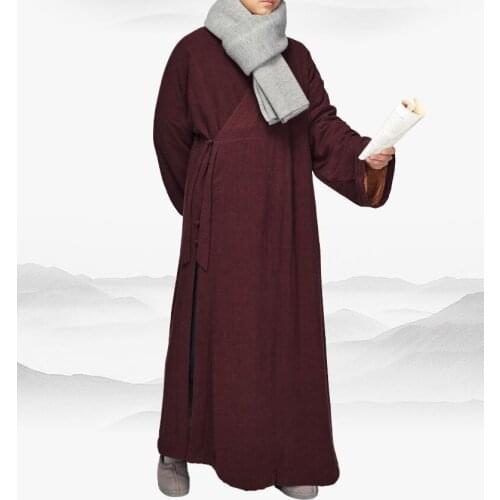 Unisex 3color red/blueCotton&linen Winter shaolin monk suit buddhist warm clothing robe lay meditation kung fu uniforms red/blue