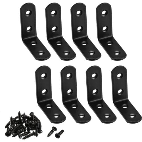 Uxcell Corner Brace Angle Bracket Fastener L Shape 50mmx50mmx20mm Black Round End with Screws, 8pcs