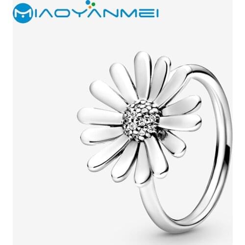 2020 Spring New 925 Prue Silver Rings Pave Daisy Flower Silvery Color Ring Pave Daisy Flower Statement Ring Fashion Jewelry
