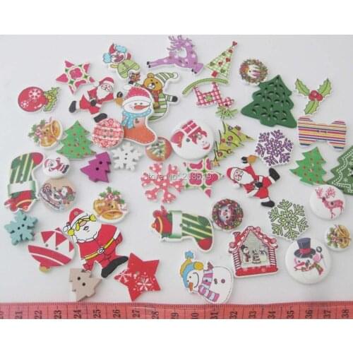 WBNAEN 100pcs wood christmas buttons multisize mix shapes DIY home decor handmade craft supplies