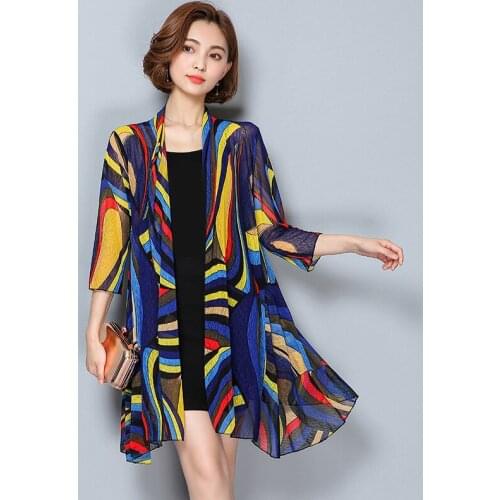Women summer sun-protection long shirt lady fashion rain-bow stripes shirt cardgian outwear