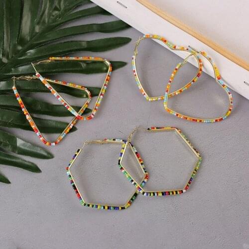2020 Fashion Female Round Hexagon Heart Triangle Geometric Big Hoop Earring For Women Trendy Handmade Multicolor Beaded Earrings