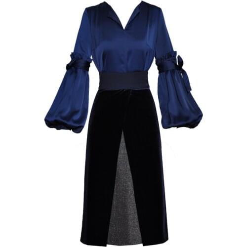 Milan Runway Designer New Fashion High Quality 2019 Spring Party Sexy Long Sleeve Top Velvet Half Skirt Elegant WomenS Sets