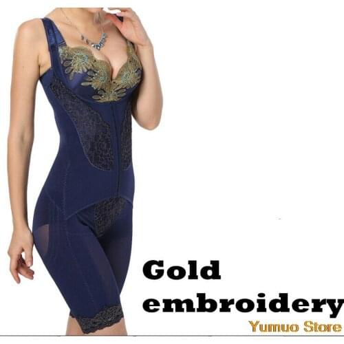 Women Bodysuits Full Body Shaper Gold Embroidery Slimming Body Waist Trainer Corsets And Bustiers Bodies Shaping Underwear