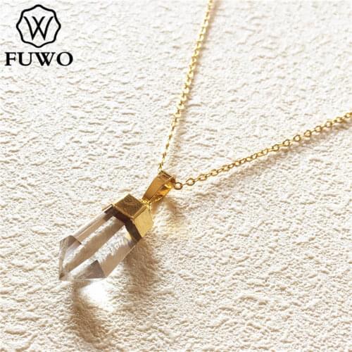 FUWO Female Elegant Natural Crystal Quartz Necklace Pendant Charm Gold Chain Choker Necklaces for Women Jewelry Dropship NC268