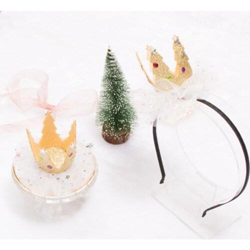 10pcs Fashion Glitter Star Tiaras Hairpins Felt Tree Shaped Gold Crown Hair Clips Princess Xmas Headwear Girls Hair Accessories