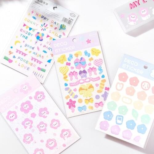 2pcs/set Korean Cartoon Laser Kawaii Cartoon Bear Ribbon Sticker DIY Hand Account Album Notebook Planner Decoration Accessories