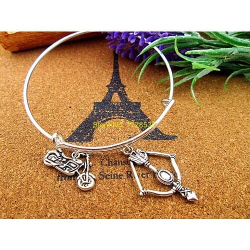 3pcs/lot Hot sale diameter 65mm silver bracelets bangles with the walking deadBow and arrow motorcycle jewelry for women