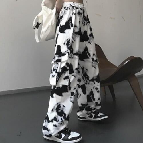 Cargo Pants Tie Dye Harajuku Streetwear Women Wide Leg High Waisted Trousers Punk Oversize Aesthetic Korean Fashion