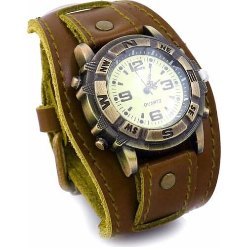 Men Women Bracelet Watch Punk Vintage Cow Leahter Alloy Wristwatch Casual Watches Gift LL@17