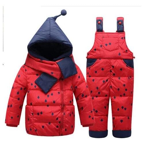 Children down jacket suits to thicken the boys girls winter white duck clothing baby clothes jackets + pants suit sets 5 Colors