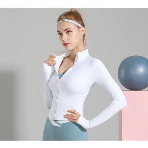 Women Sport Jacket Zipper Long Sleeves Finger Holes Shirt Quick Dry Daily Running Yoga Tops