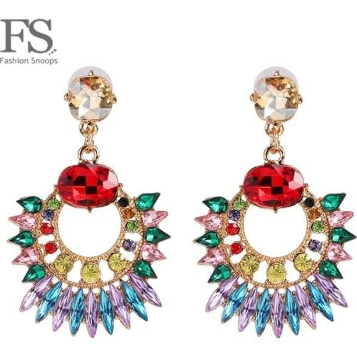 FASHIONSNOOPS Hot Brand Colorful Drop Earrings ZA Statement Shiny Crystal Jewelry Exquisite Earrings for Women Brincos Wholesale
