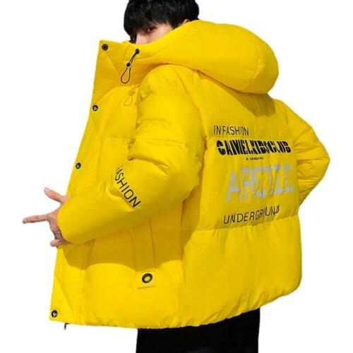 Mens Coat Winter Korean Style Cotton-padded Jacket Youth Warm Printing Color Outwear Slim Fit Mens Casual Jacket Plus Size