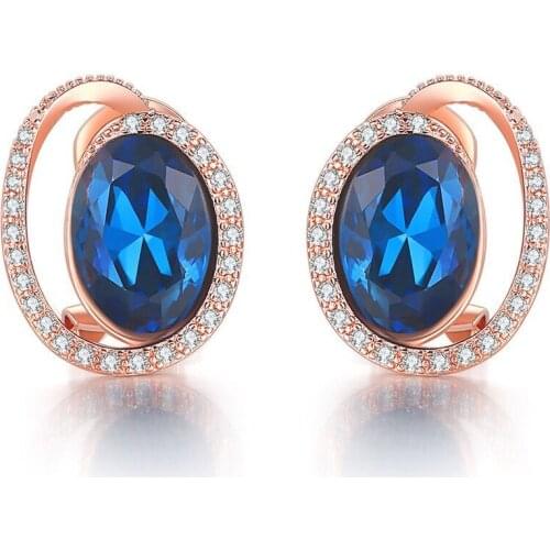 MxGxFam Princess Style Oval Royal Blue Zircon Stud Earrings For Women Fashion Jewelry Rose Gold Color AAA+ Cubic zirconia