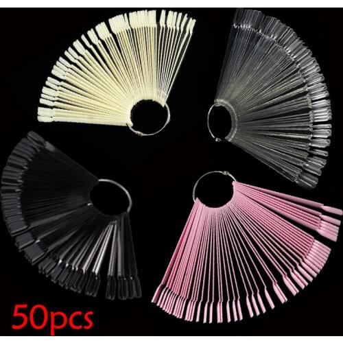 50pcs False Nails Tips Display Nature Transparent Pink Color Chart With Ring Polish Palette Stand Nail Design Tools Manicure Tip