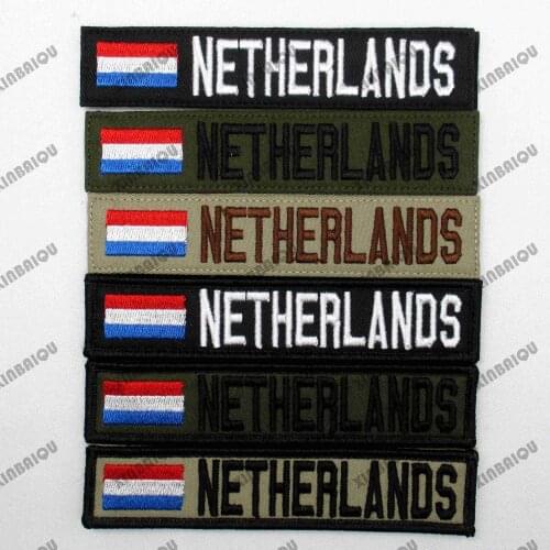 Embroidery Custom Name Patch Netherlan Flag Tape Hook and Loop Multicam Green ACU Black AU FG Tan