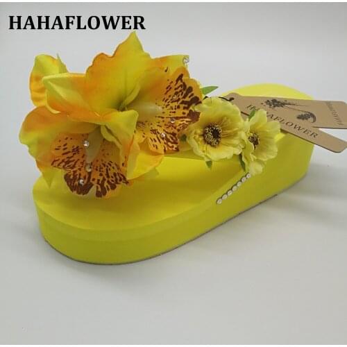 HAHAFLOWER New Fashion Summer Women High Heels Slippers Flip Flops Beach Wedge Platform Shoes Wedge Flip Flops