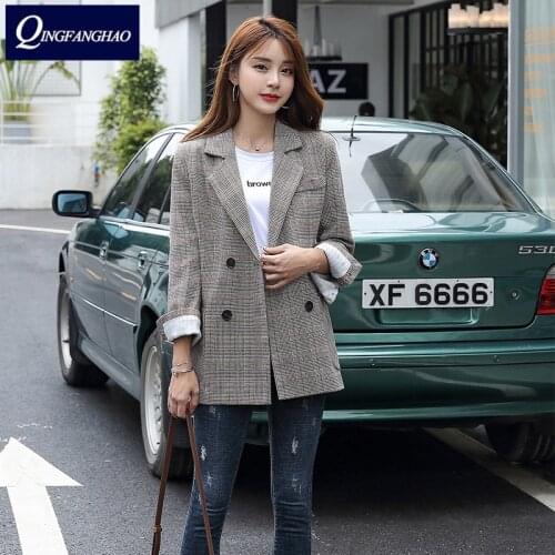 New small plaid suit female British style jacket formal casual blazer yls221