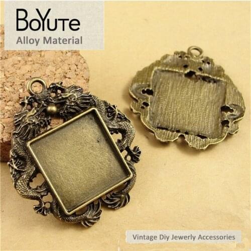 BoYuTe (40 Pieces/Lot) 20MM Cabochon Base Vintage Diy Jewelry Accessories Parts Antique Bronze Double Dragon Square tray Pendant