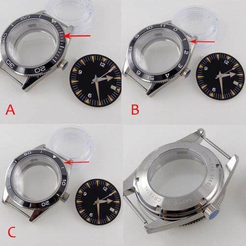 Fit NH35A Flate Sapphire Crystal 41mm Automatic Watch Case Glass Back Sterile Dial Face Luminous Hand Set
