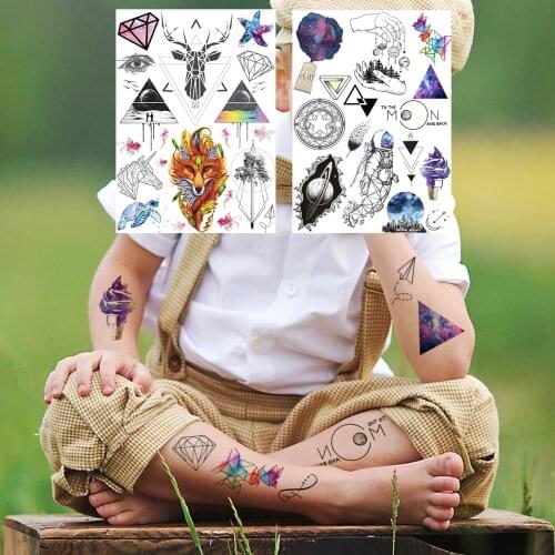 Realistic Fake Fox Temporary Tattoos For Boys Girls Kids Space Elk Triangle Tattoo Cosmonaut Waterproof Tatoo Body Art Armband