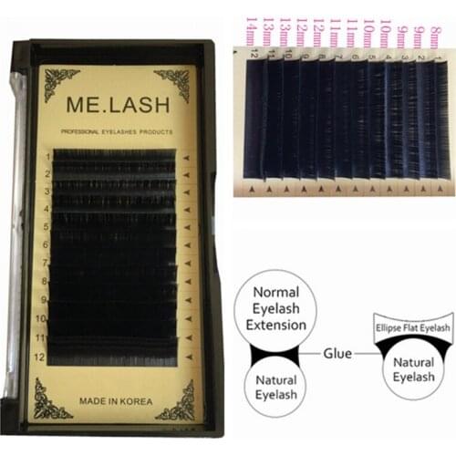 ME.LASH 1 tray Mixed Size Flat Ellipse C D Curl Eyelash Extension Matte Finished Soft Faux Mink Ellipse Eyelashes