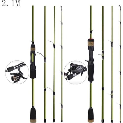2.1m 4 Section Carbon Fiber Lures Fishing Rod M Power Portable Ultra Light Spinning / Casting Fishing Pole