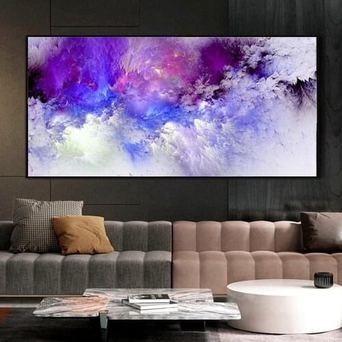 Background Art White Purple Cloud Posters Abstract Graffiti Canvas Painting for Living Room Bedroom Wall Painting Pictures Decor