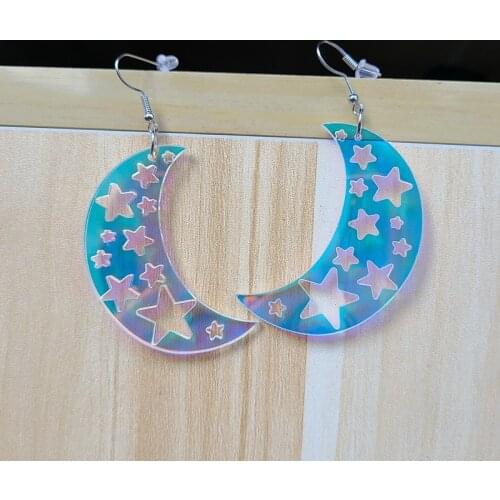 Super flash 2021 popular new star and moon colorful laser transparent personalized earrings