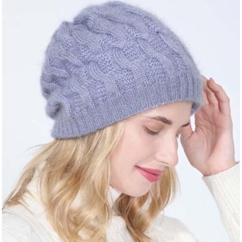 Knit Hat Ladies Autumn Winter Fashion Mother Confinement Plus Velvet Thickening Keep Warm Woolen Cap 8-Character Twist Beret s1