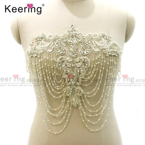 High Quality Pearl rhinestone beads Bodice Applique For Muslim Head Accessories Or Wedding Patches WDP-324