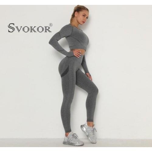 SVOKOR Sexy Leggings Set Woman 2 Pieces Fitness Sports Womens Tracksuit Suit High Waist Shorts Sets Gym Training Sportswear