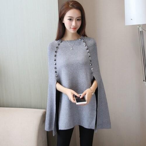 2019 autumn witer women new XL Medium length cape type pullover sweater coat bat shirt lady Low round neck shawl cloak Female