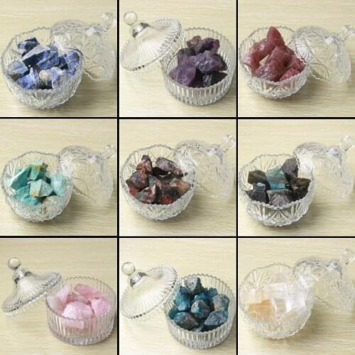 300-350G Natural Rough Stones and Glass Jars Degaussing Home Decor Gifts