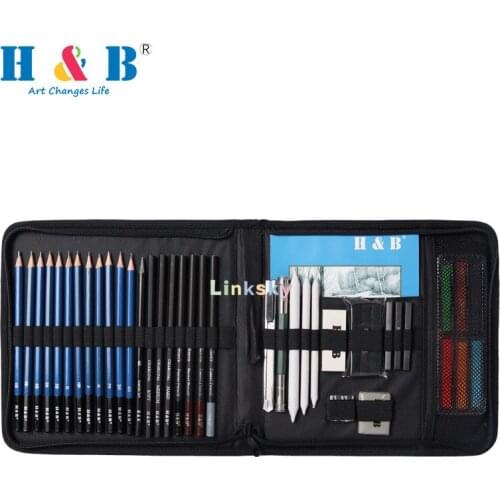 42-Piece Sketch Pen Set - Pastel Pencils Sketch Pencils ,Black Zipper Case Durable Art Pencils for Coloring, Sketching