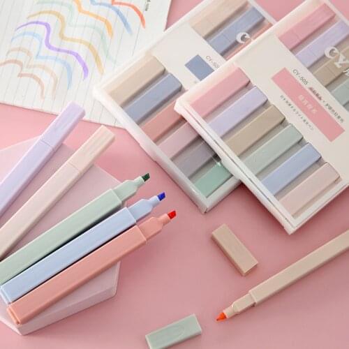 6pcs/set Soft Tip Highlighter Light Color Kawaii Marker Pen DIY Photo Album Journal Fluorescent Pen Student Stationery