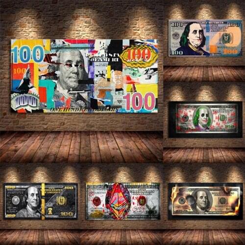 Abstract Fun Gold Black Dollar Wall Art Money Picture Posters and Prints Canvas Painting Artwork for Living Room Home Decoration